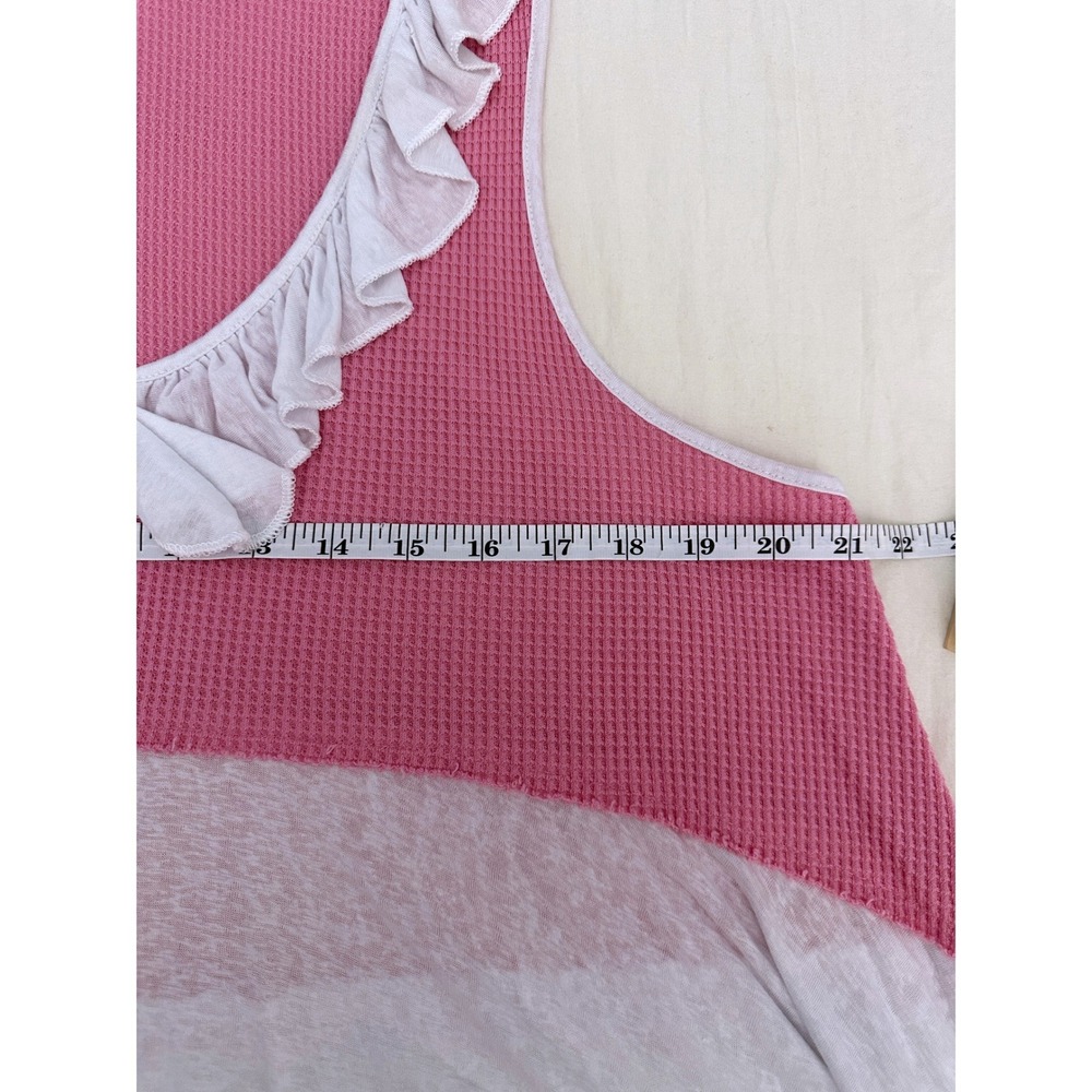 POL Waffle Knit Tank Top Women Medium Pink White Ruffle Tiered Boho FKT554 - Picture 8 of 11